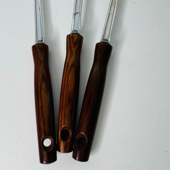 Vintage EKCO Chromium Plated Utensils Wooden Handle Set of 3 - USA (READ) - Picture 2 of 9